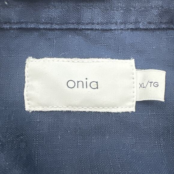 Onia Shirt Mens XL Dark Blue Linen Breathable Relaxed Coastal Beach Summertime - Picture 2 of 14